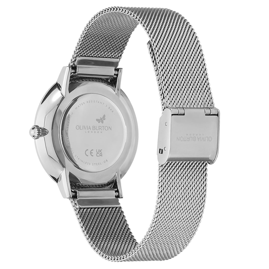 Olivia Burton Stainless Steel Mesh Silver White Dial Women's Watch - 24000146