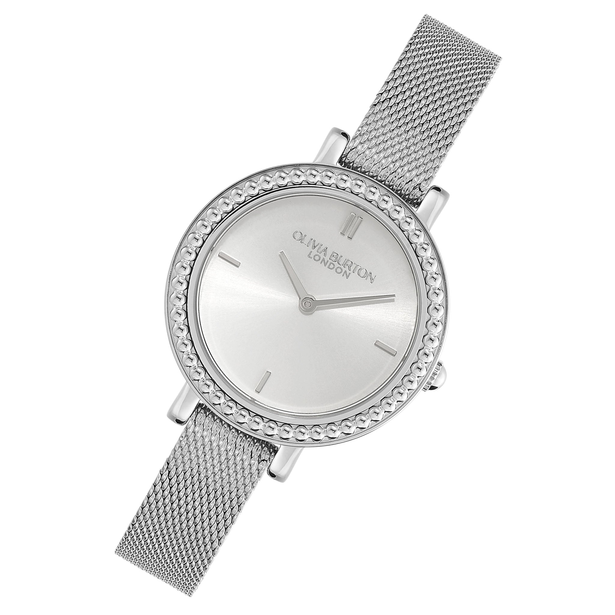 Olivia Burton Stainless Steel Mesh Silver White Dial Women's Watch - 24000160