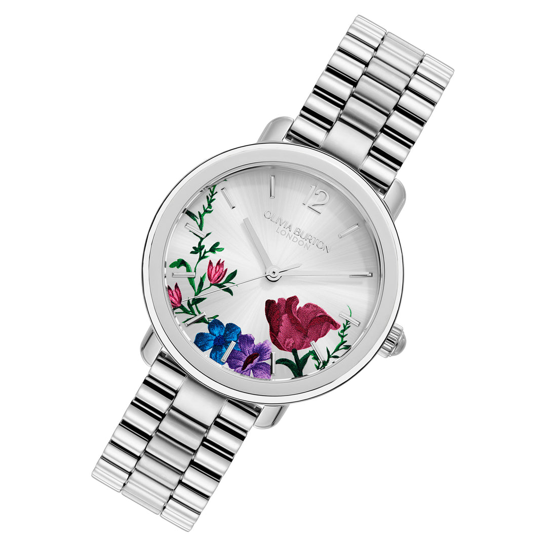 Olivia Burton Stainless Steel Silver White Dial Women's Watch - 24000205