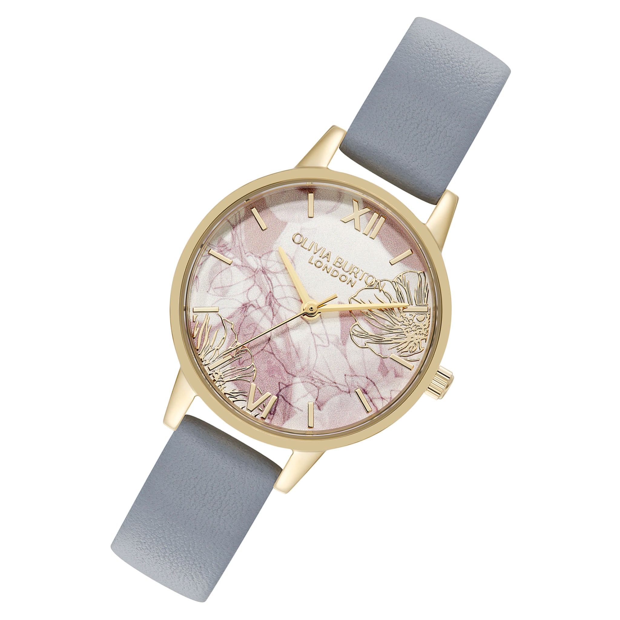 Olivia Burton Chalk Blue Leather Abstract Florals Dial Women's Watch - 24000225