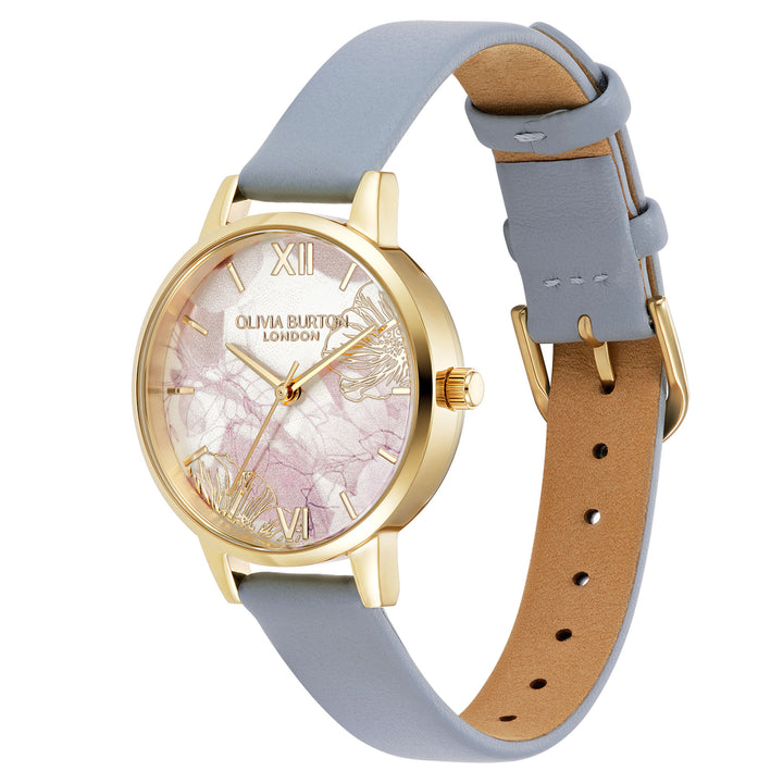 Olivia Burton Chalk Blue Leather Abstract Florals Dial Women's Watch - 24000225