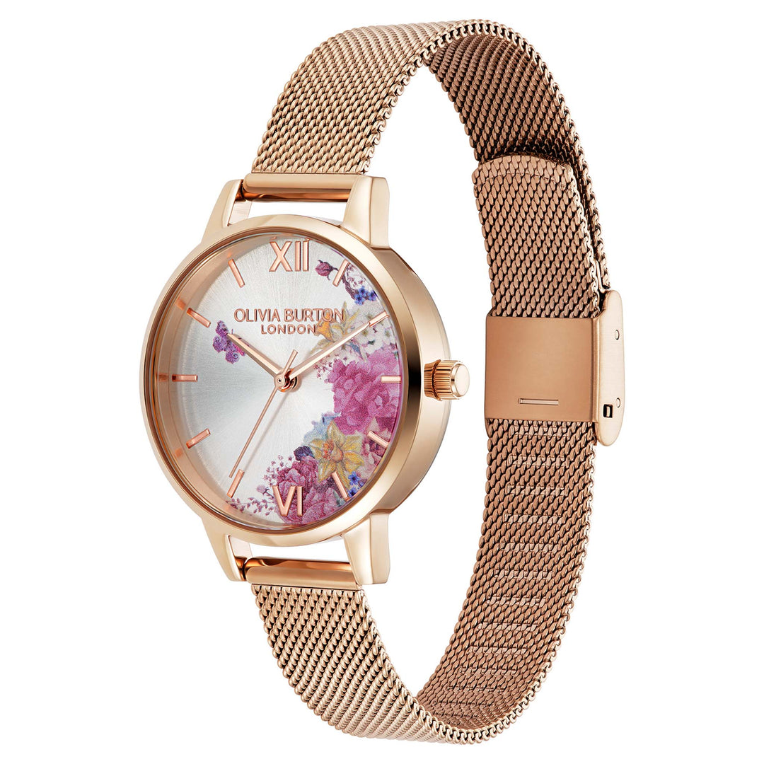 Olivia Burton Rose Gold Steel Mesh Ivory Dial Women's Watch - 24000226