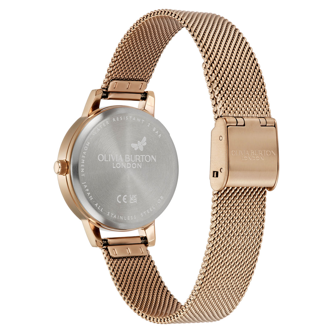 Olivia Burton Rose Gold Steel Mesh Ivory Dial Women's Watch - 24000226