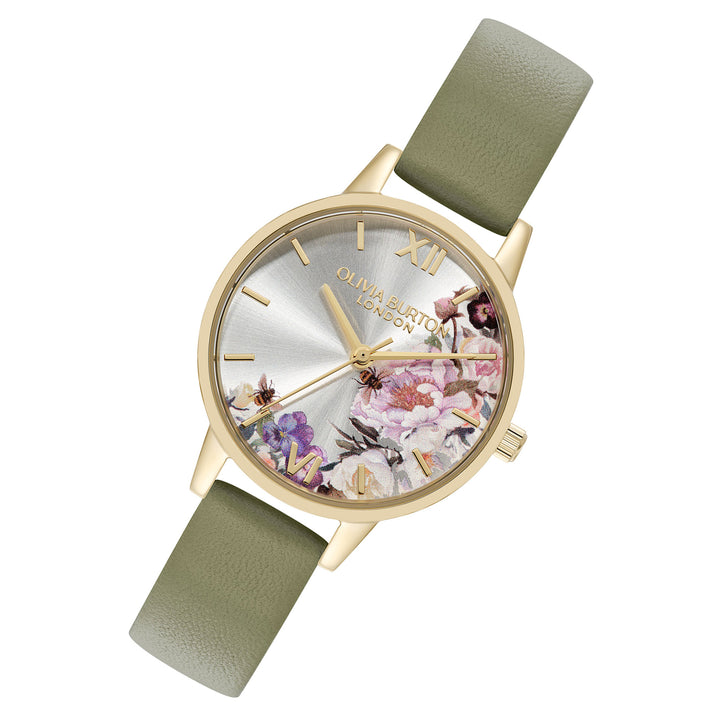 Olivia Burton Green Leather Ivory Dial Women's Watch - 24000228