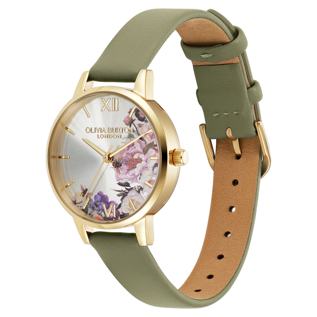 Olivia Burton Green Leather Ivory Dial Women's Watch - 24000228