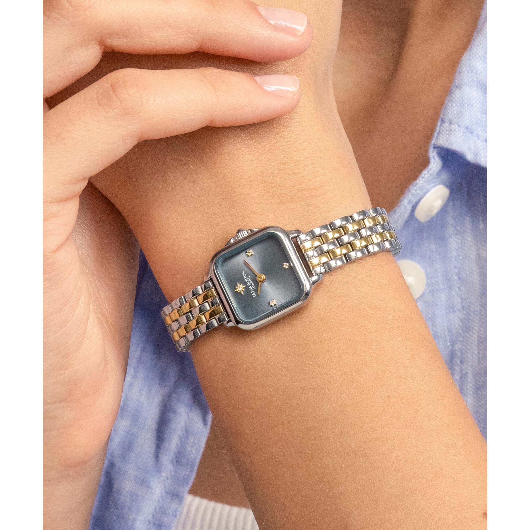 Olivia Burton Two-Tone Steel Chalk Blue Dial Women's Watch - 24000258
