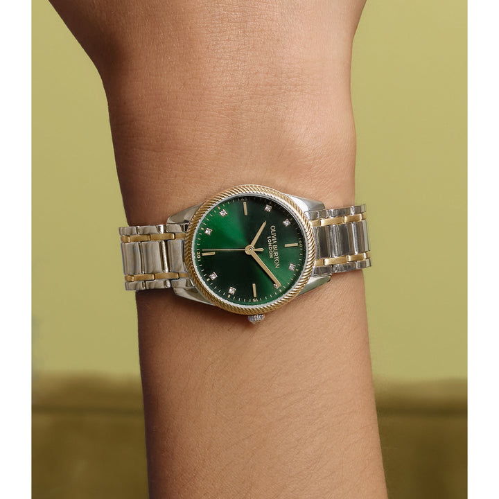 Olivia Burton Two-Tone Steel Forest Green Dial Women's Watch - 24000292