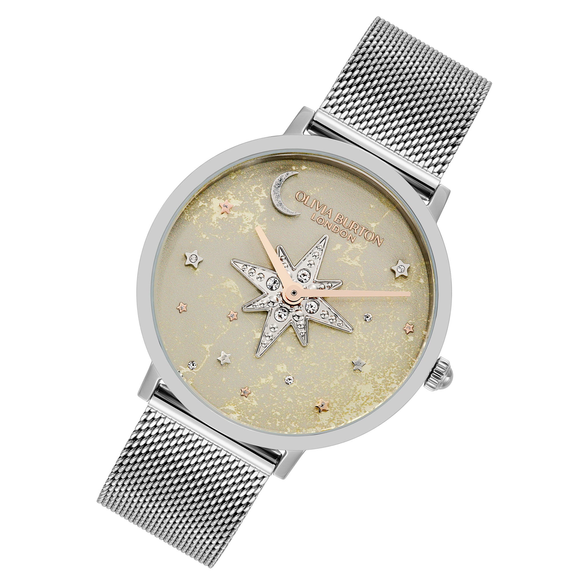 Olivia Burton Silver Steel Mesh Grey Dial Women's Watch - 24000322