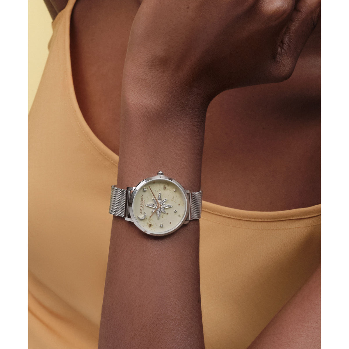 Olivia Burton Silver Steel Mesh Grey Dial Women's Watch - 24000322