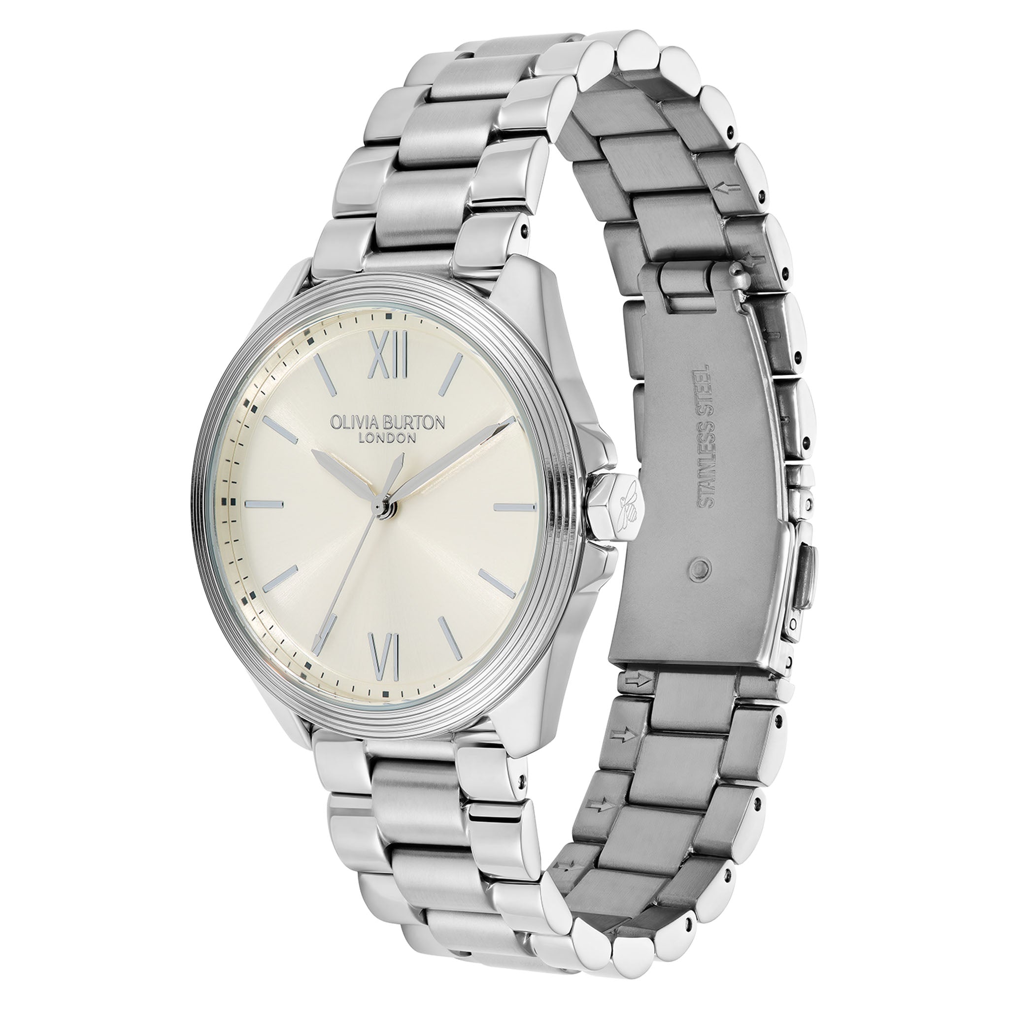 Olivia Burton Silver Steel Ivory Dial Women's Watch - 24000330