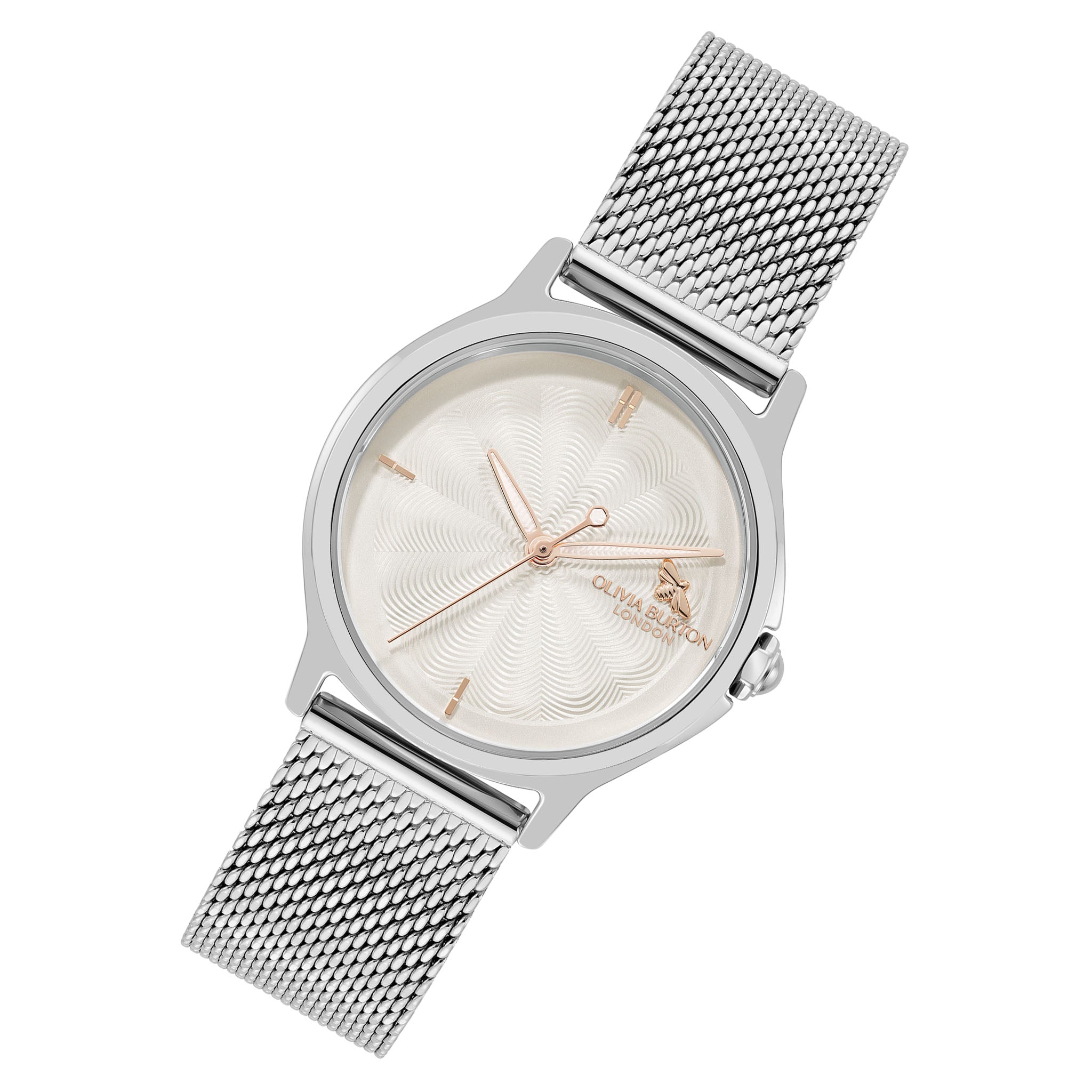Olivia Burton Stainless Steel Mesh Silver White Dial Women's Watch - 24000340