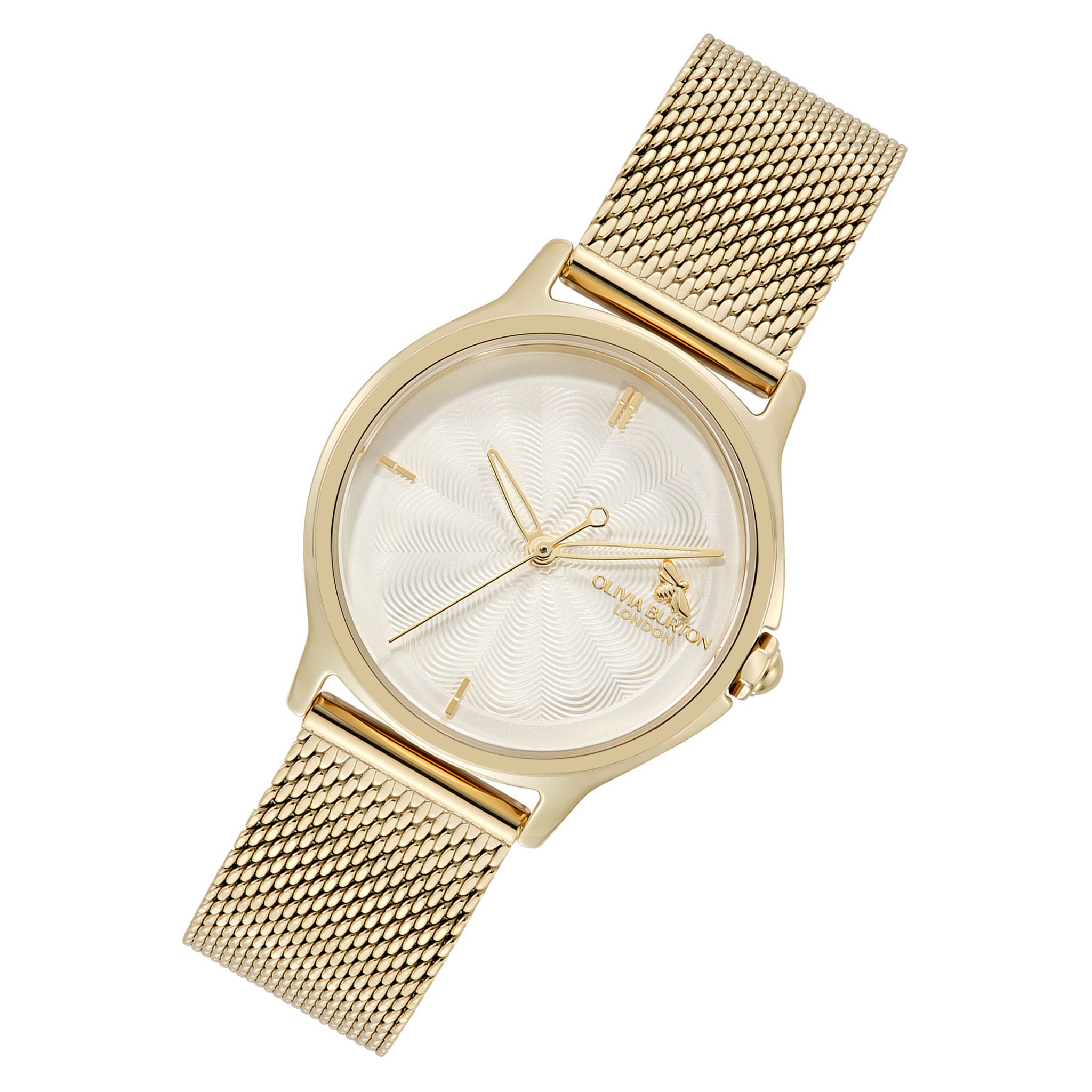 Olivia Burton Gold Steel Mesh Silver White Dial Women's Watch - 24000341