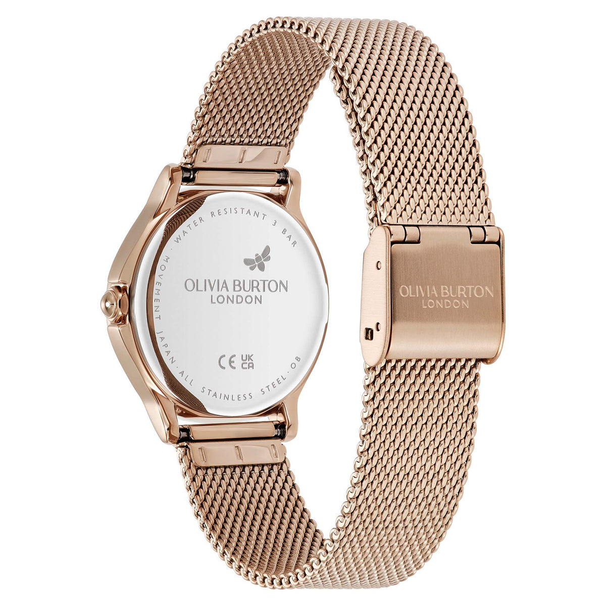Olivia Burton Rose Gold Steel Mesh Silver White Dial Women's Watch - 24000342
