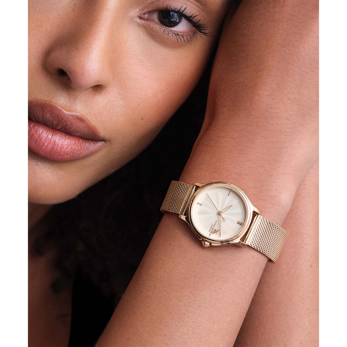 Olivia Burton Rose Gold Steel Mesh Silver White Dial Women's Watch - 24000342
