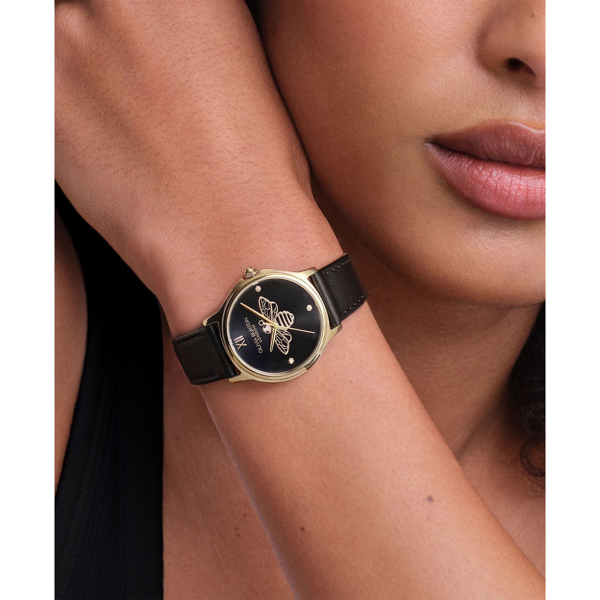 Olivia Burton Leather Black Dial Women's Watch - 24000344