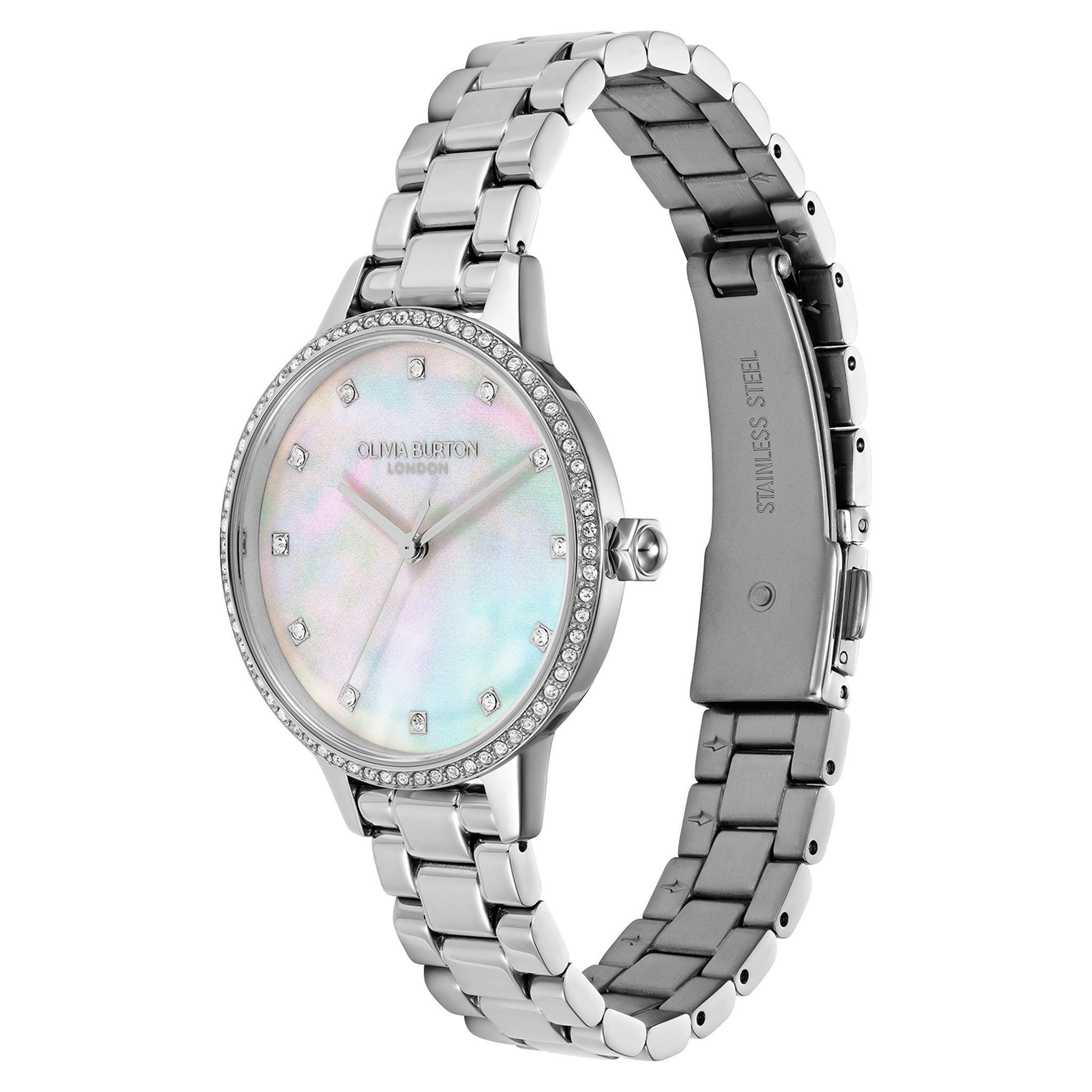 Olivia Burton Silver Steel White & Pearl Dial Women's Watch - 24000346