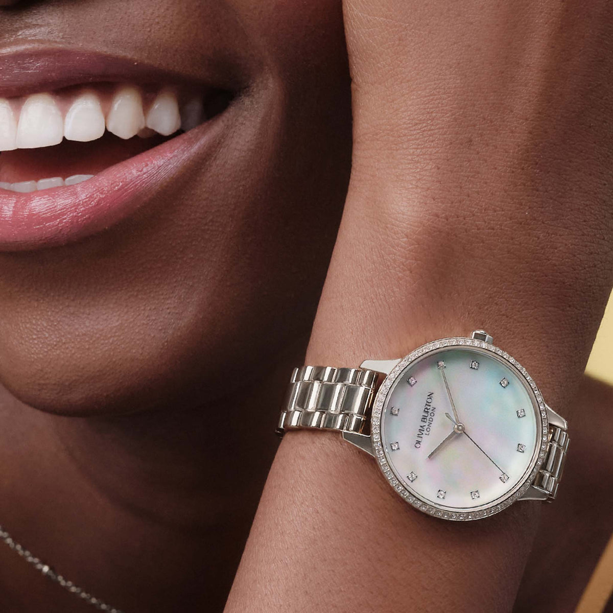 Olivia Burton Silver Steel White & Pearl Dial Women's Watch - 24000346