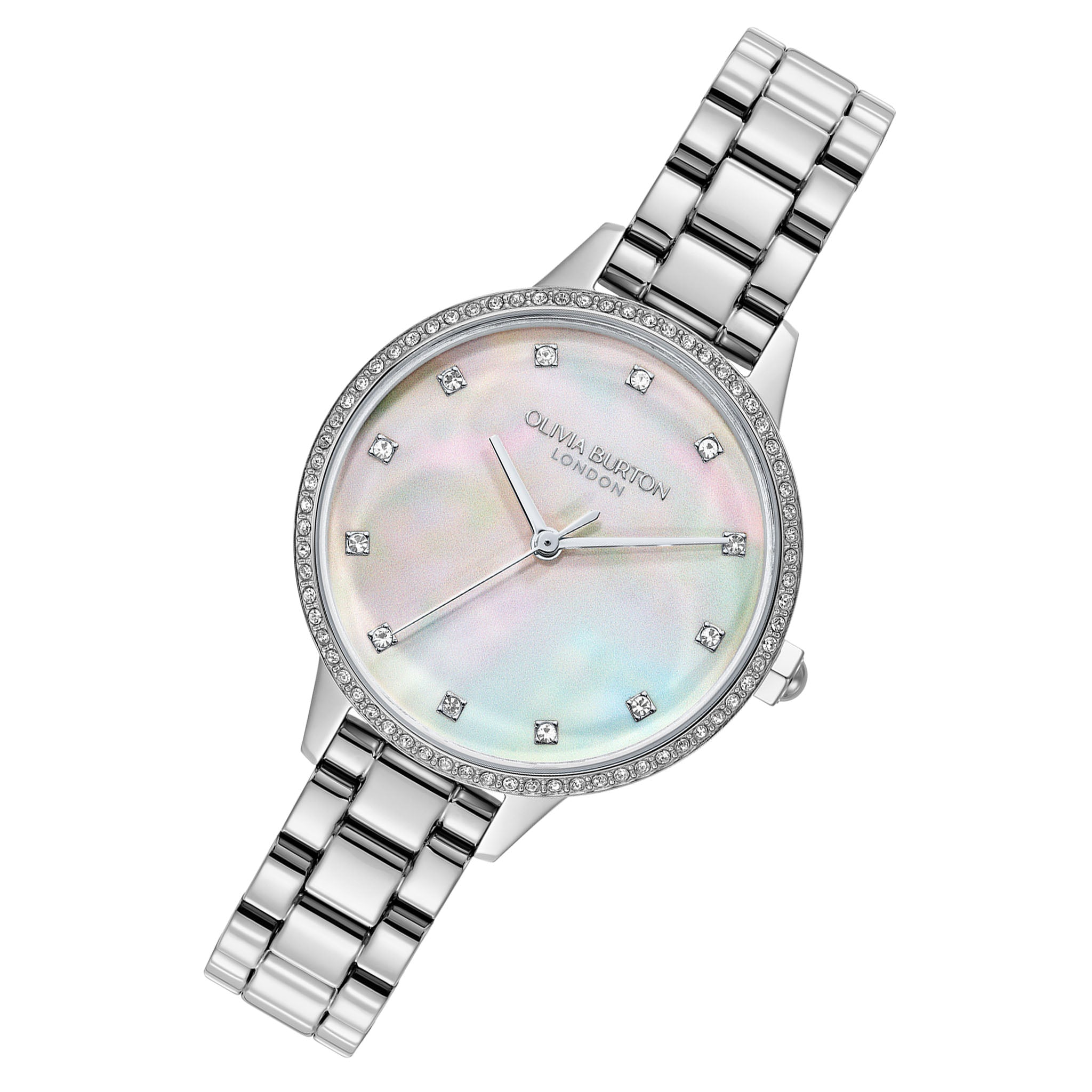 Olivia Burton Silver Steel White & Pearl Dial Women's Watch - 24000346