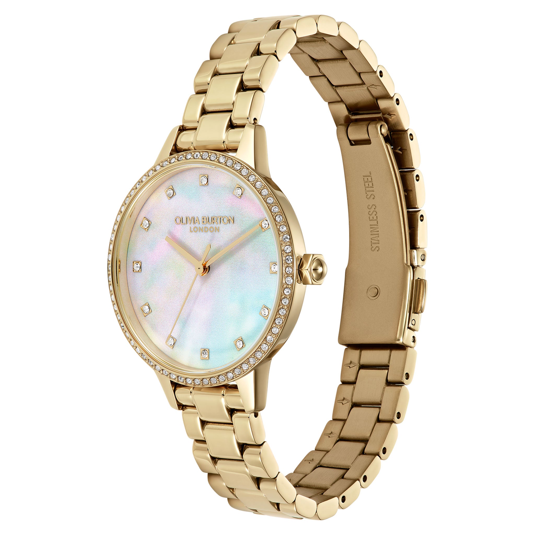 Olivia Burton Gold Steel White & Pearl Dial Women's Watch - 24000347