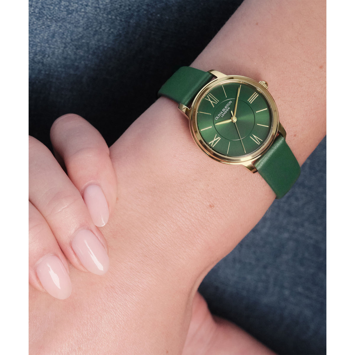 Olivia Burton Leather Green Dial Women's Watch - 24000352