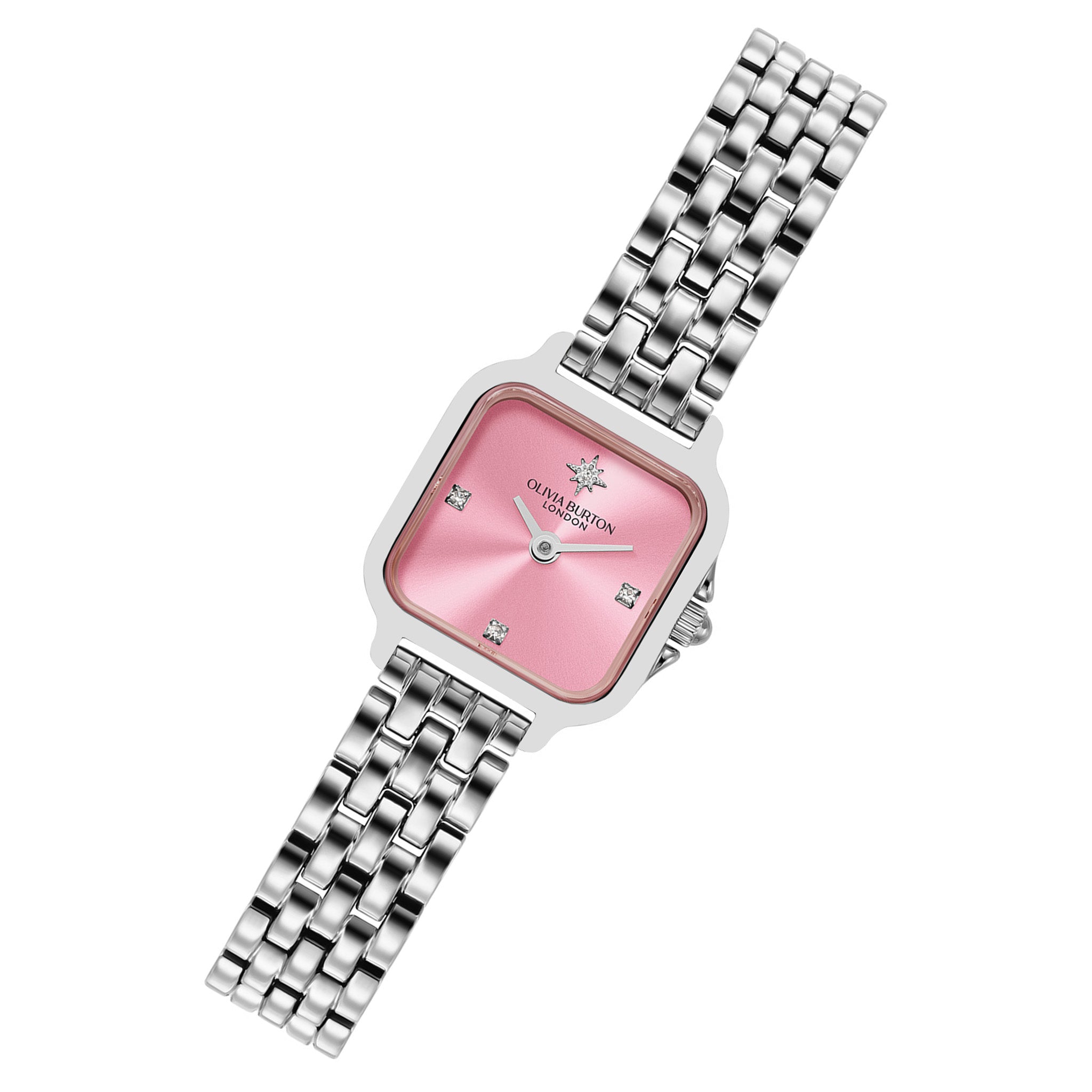 Olivia Burton Silver Steel Pink Dial Women's Watch - 24000363