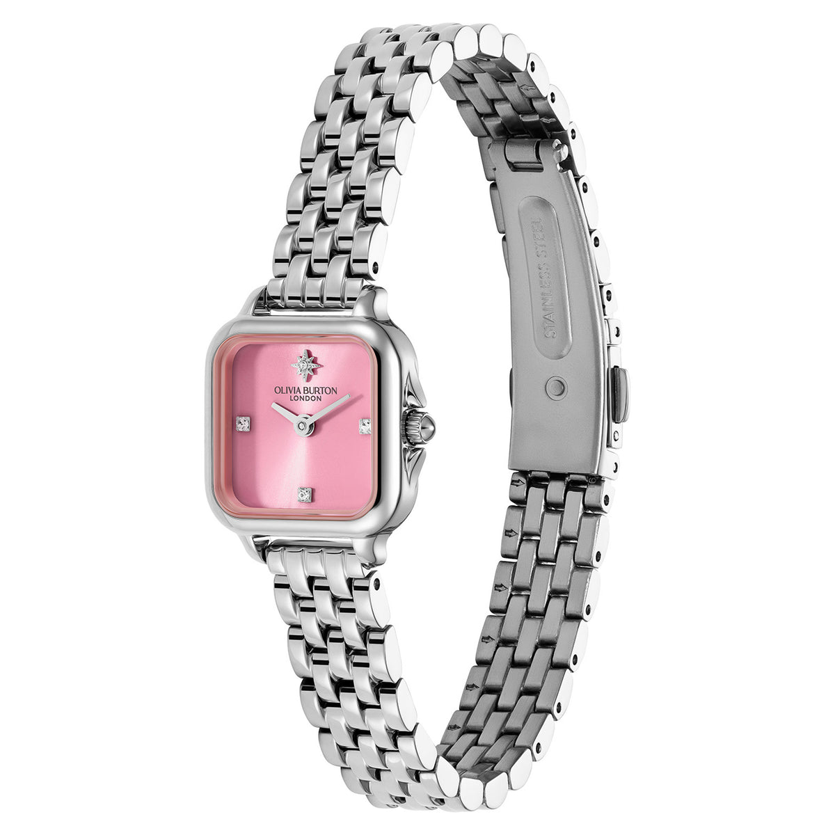 Olivia Burton Silver Steel Pink Dial Women's Watch - 24000363