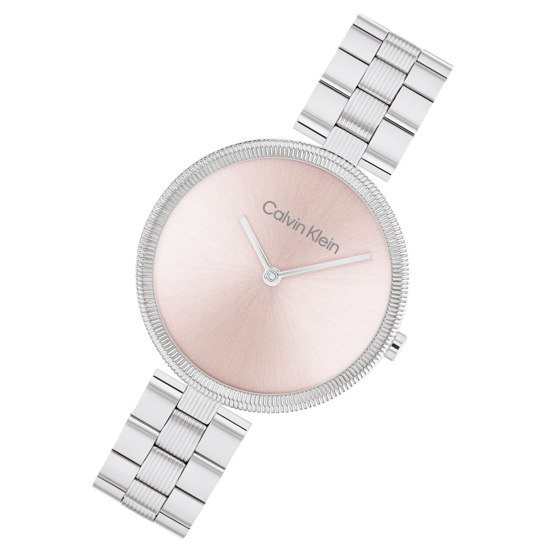 Calvin Klein Silver Steel Light Blush Dial Women's Slim Watch - 25100015