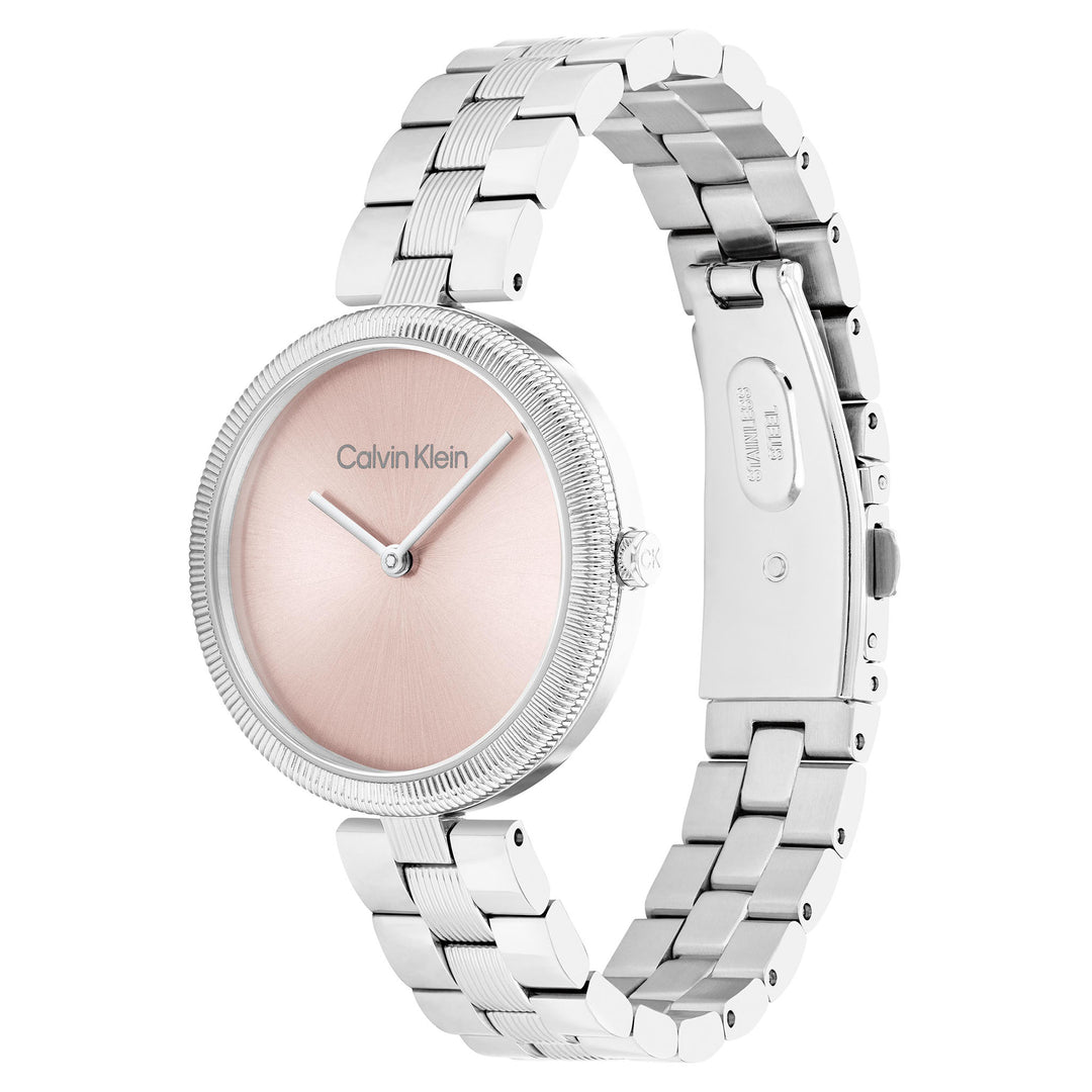 Calvin Klein Silver Steel Light Blush Dial Women's Slim Watch - 25100015