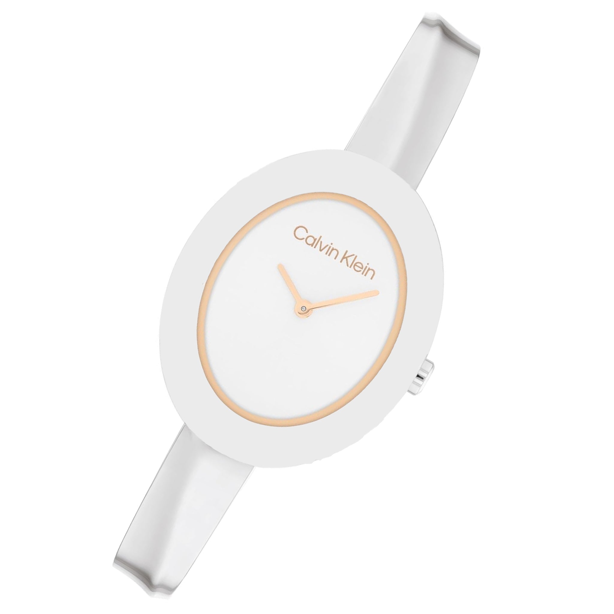 Calvin Klein Silver Steel Bangle White Dial Women's Watch - 25100055