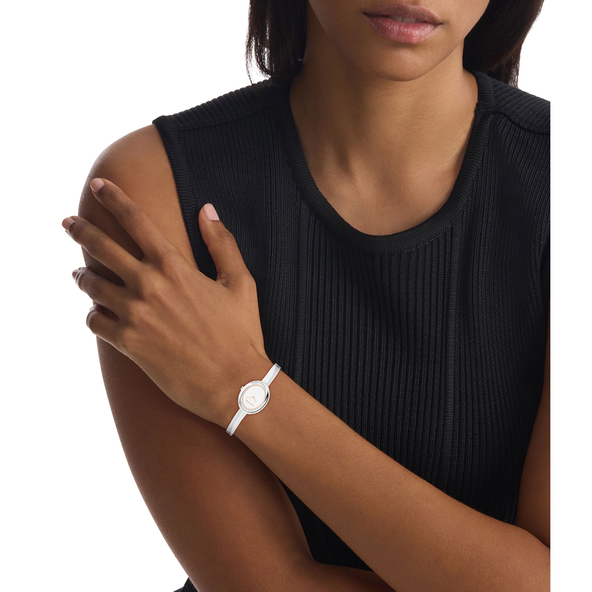 Calvin Klein Silver Steel Bangle White Dial Women's Watch - 25100055