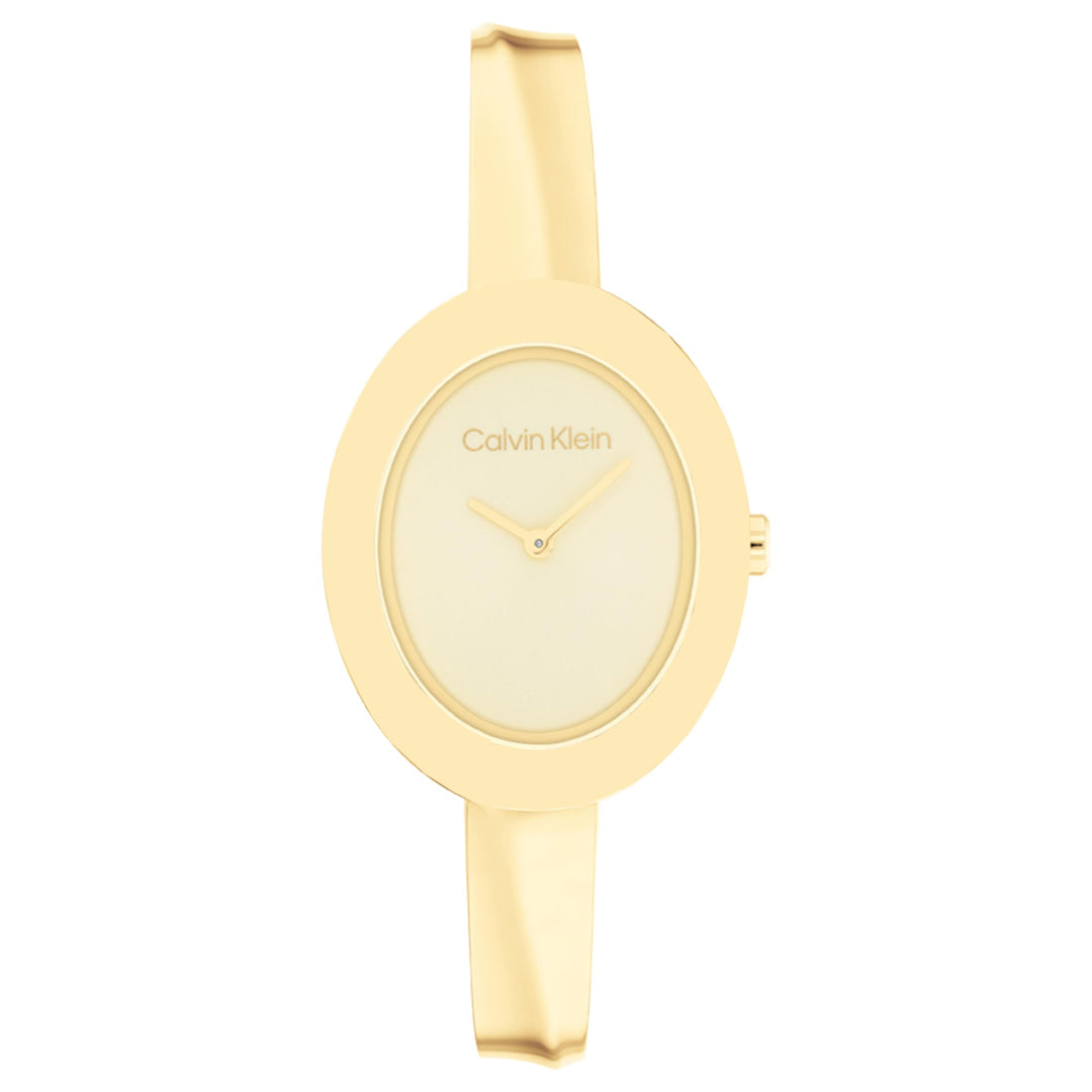 Calvin Klein Twisted Bezel Ionic Plated Thin Gold Steel Light Champagne Dial Basic Slim Women's - 25100056