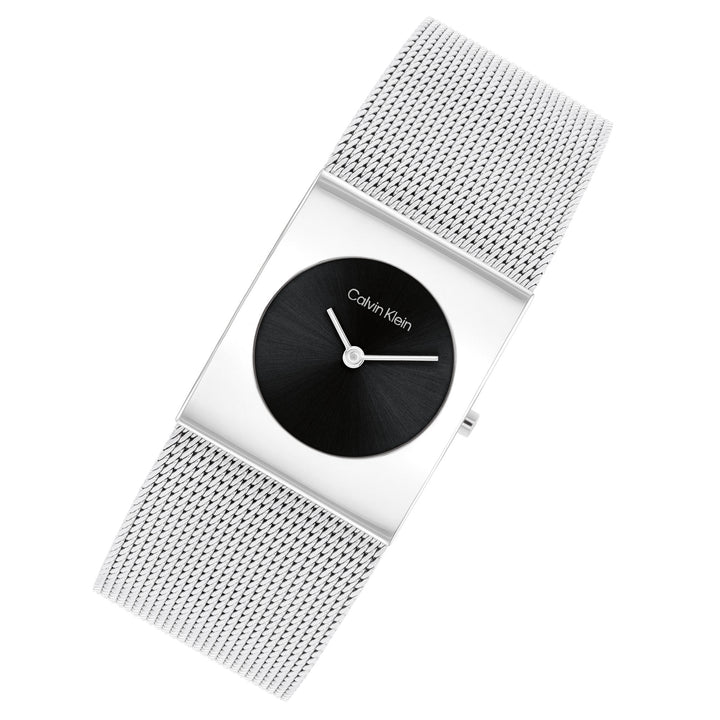 Calvin Klein Silver-tone Steel Mesh Black Dial Women's Watch - 25100061