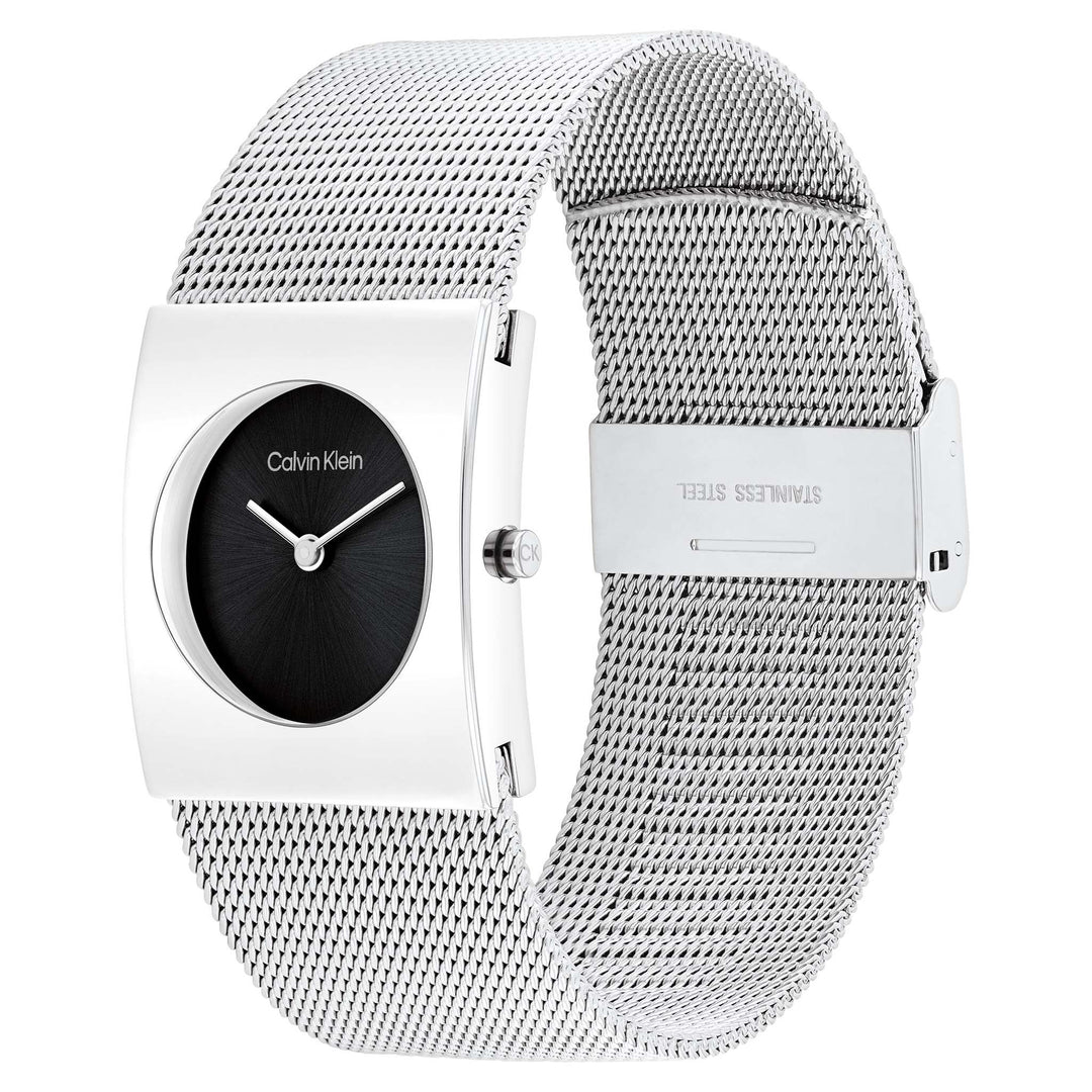 Calvin Klein Silver-tone Steel Mesh Black Dial Women's Watch - 25100061