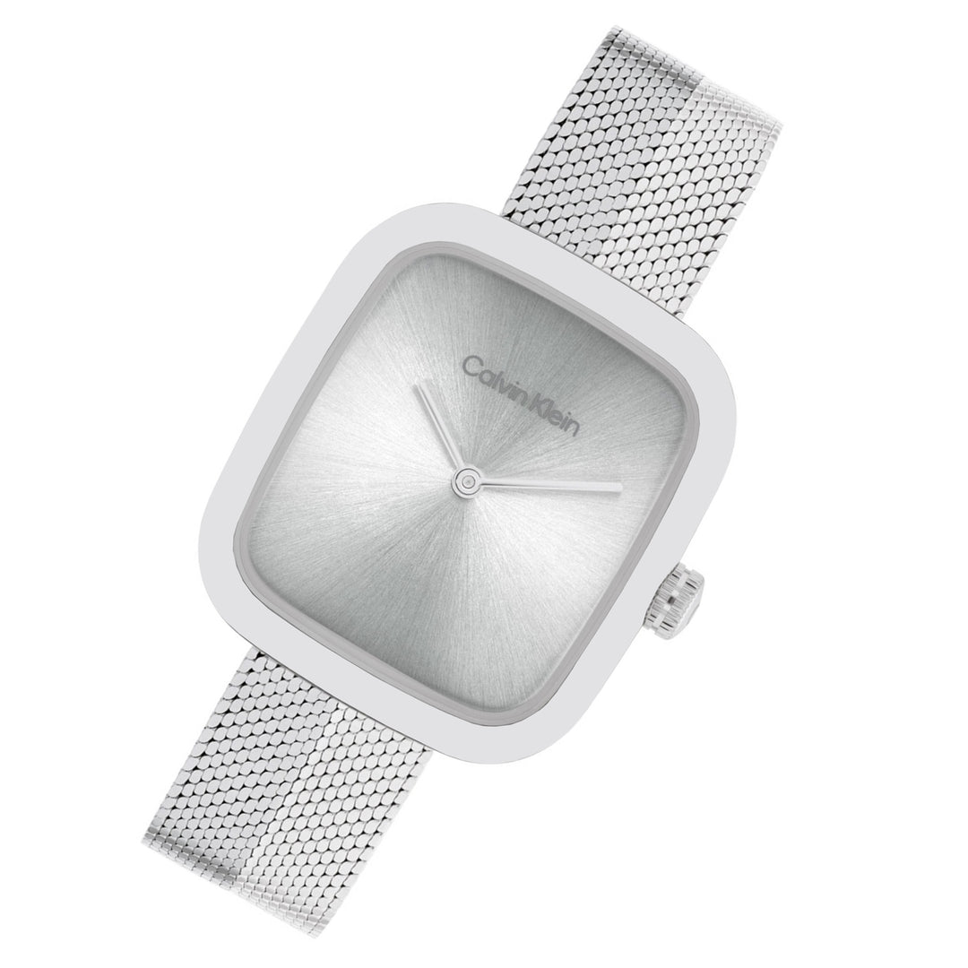 Calvin Klein Stainless Steel Mesh Silver White Dial Women's Watch - 25100098