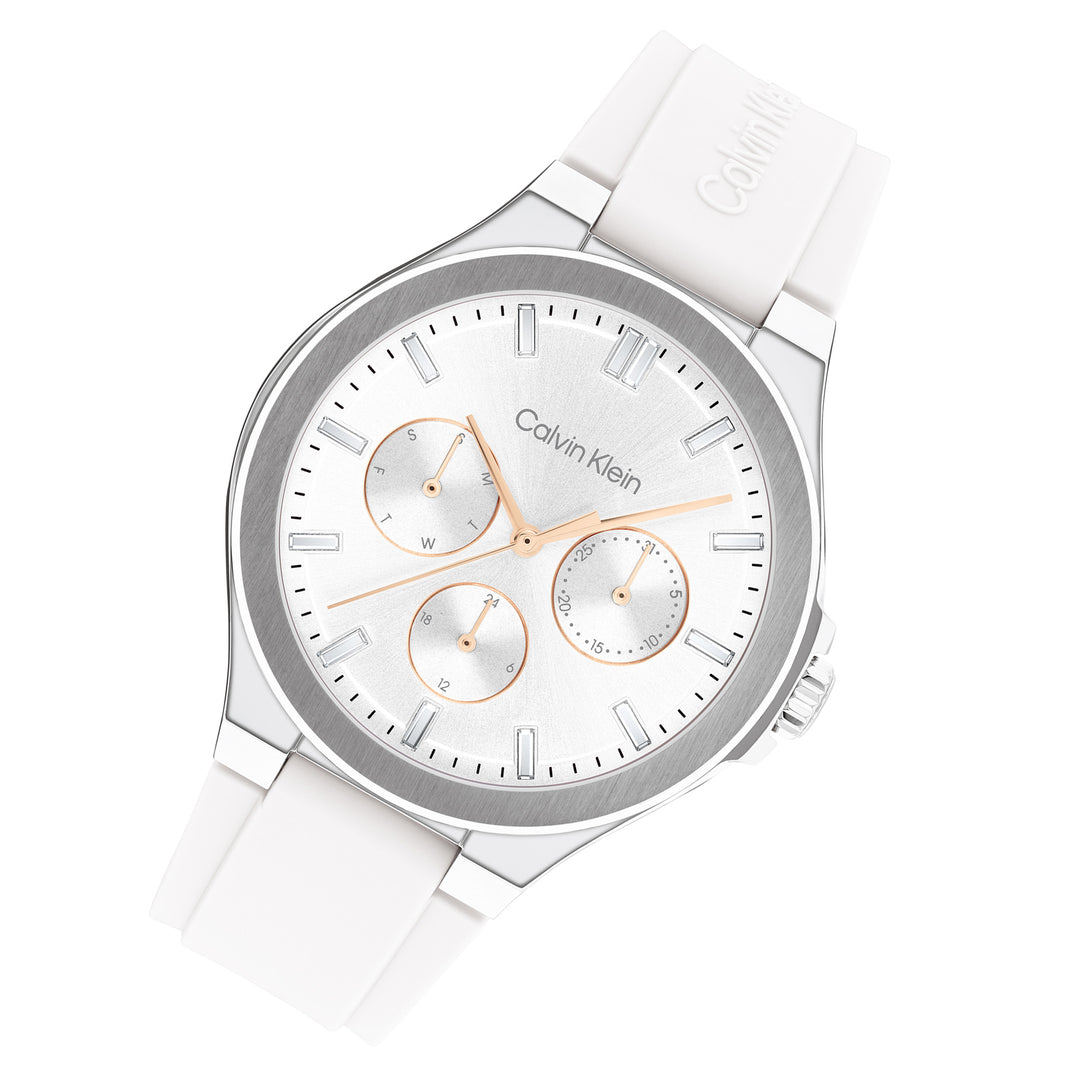 Calvin Klein Silicone White Dial Multi-function Women's Watch - 25100106