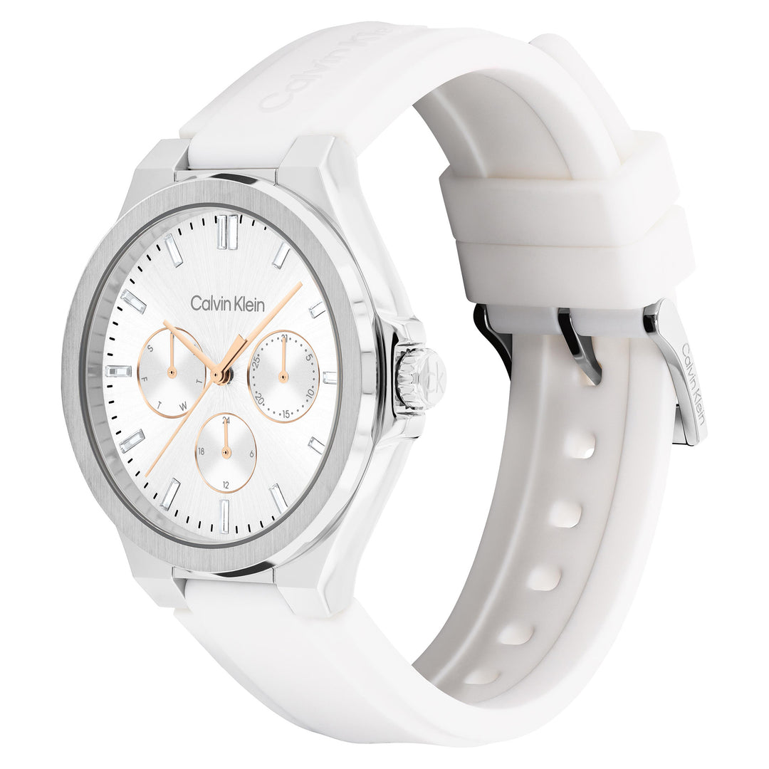 Calvin Klein Silicone White Dial Multi-function Women's Watch - 25100106