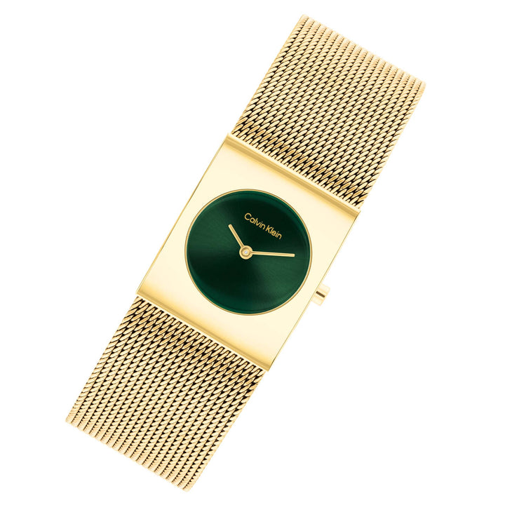 Calvin Klein Gold Steel Mesh Green Dial Women's Watch - 25100136