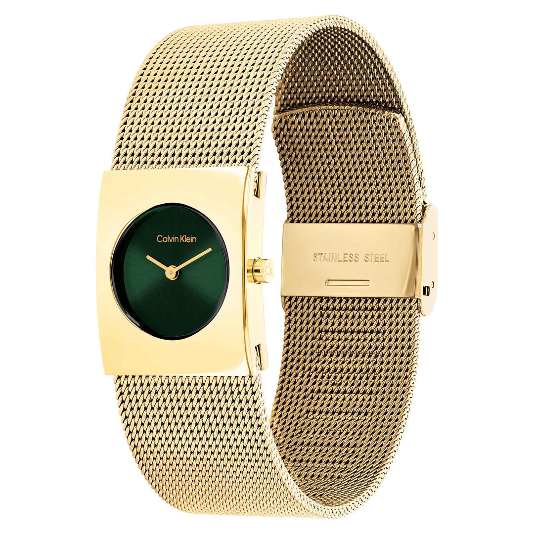 Calvin Klein Gold Steel Mesh Green Dial Women's Watch - 25100136