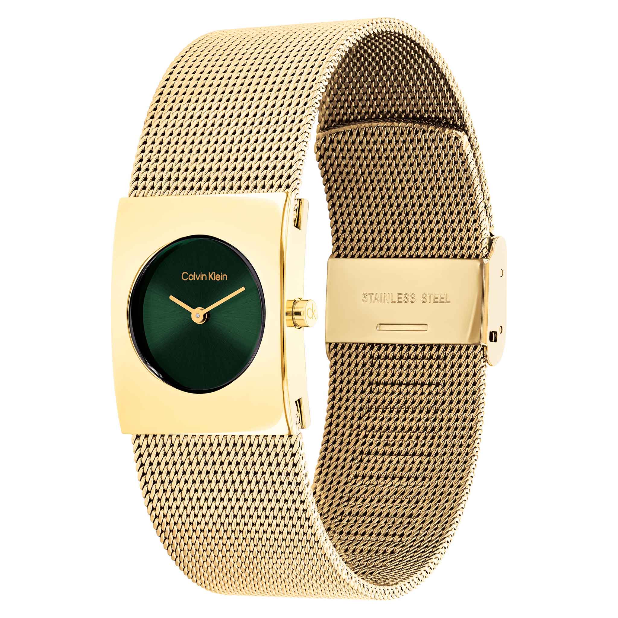 Calvin Klein Gold Steel Mesh Green Dial Women's Watch - 25100136