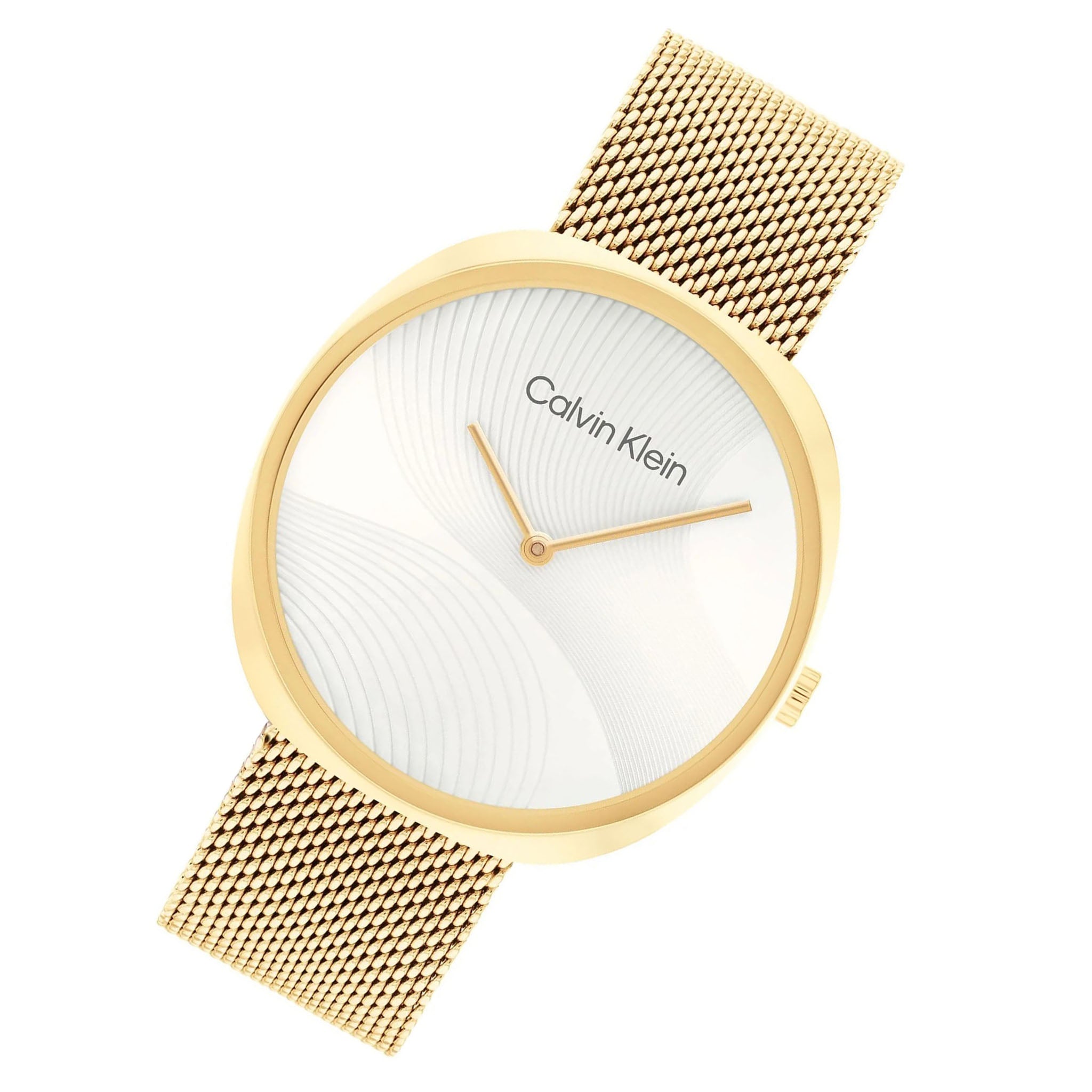 Calvin Klein Gold Steel Mesh Silver White Dial Women's Watch - 25200246