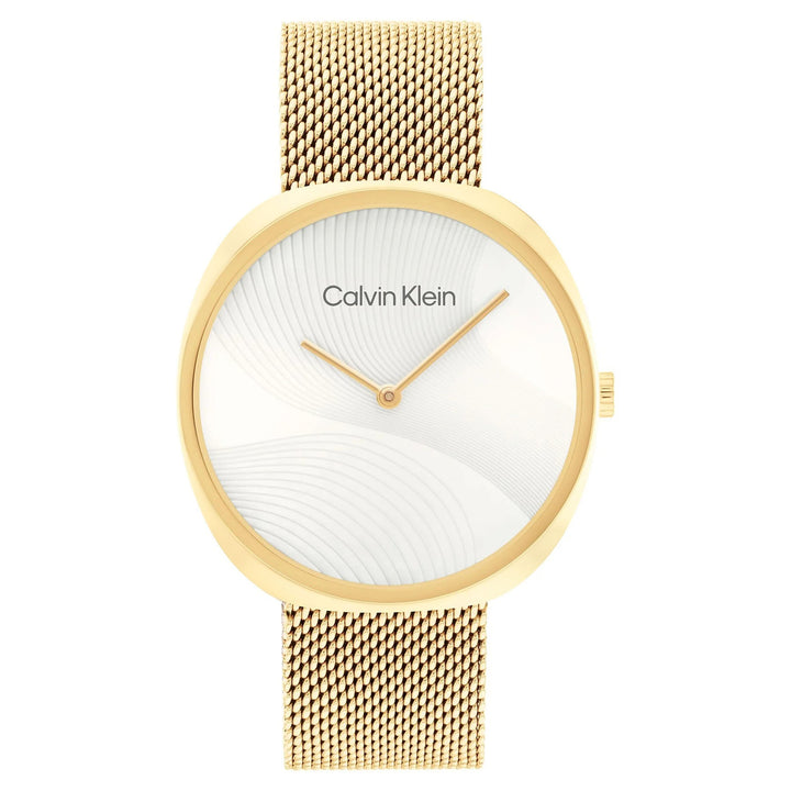 Calvin Klein Gold Steel Mesh Silver White Dial Women's Watch - 25200246