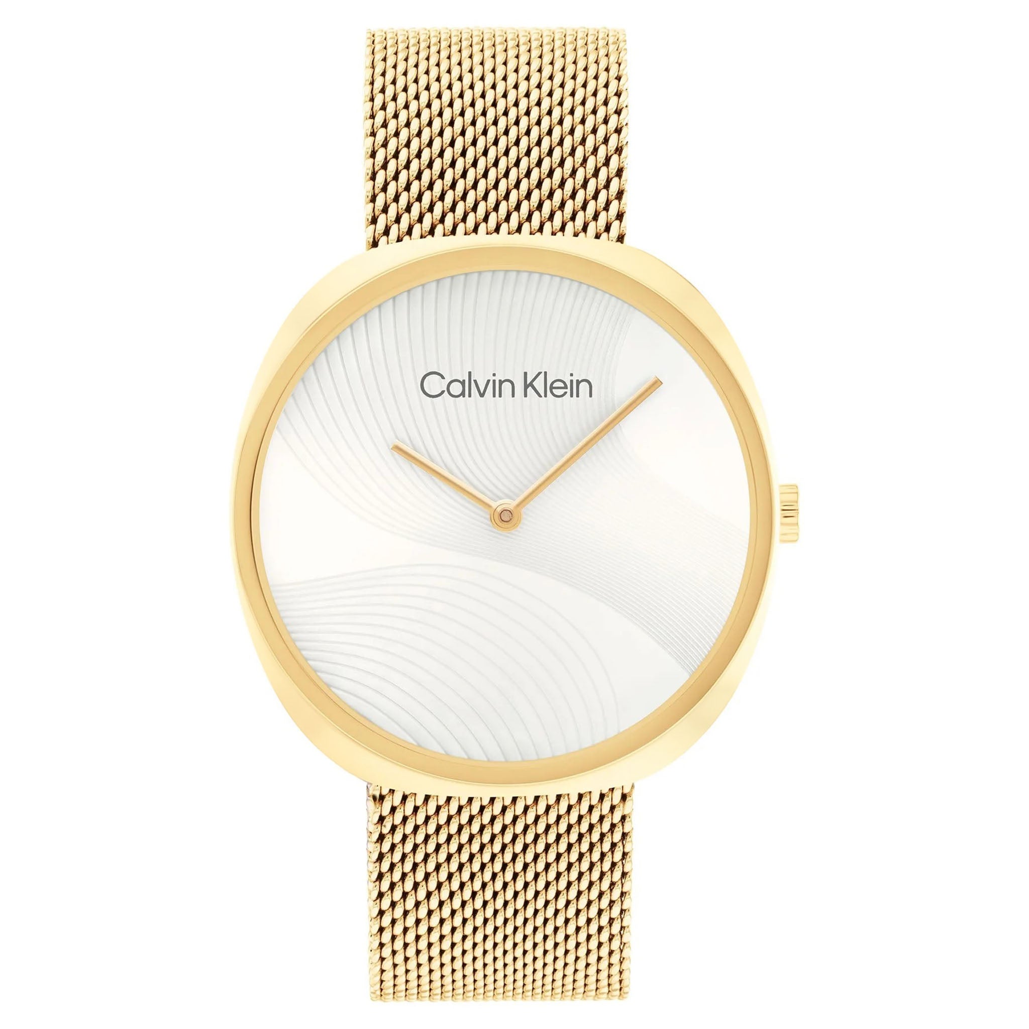 Calvin Klein Gold Steel Mesh Silver White Dial Women's Watch - 25200246
