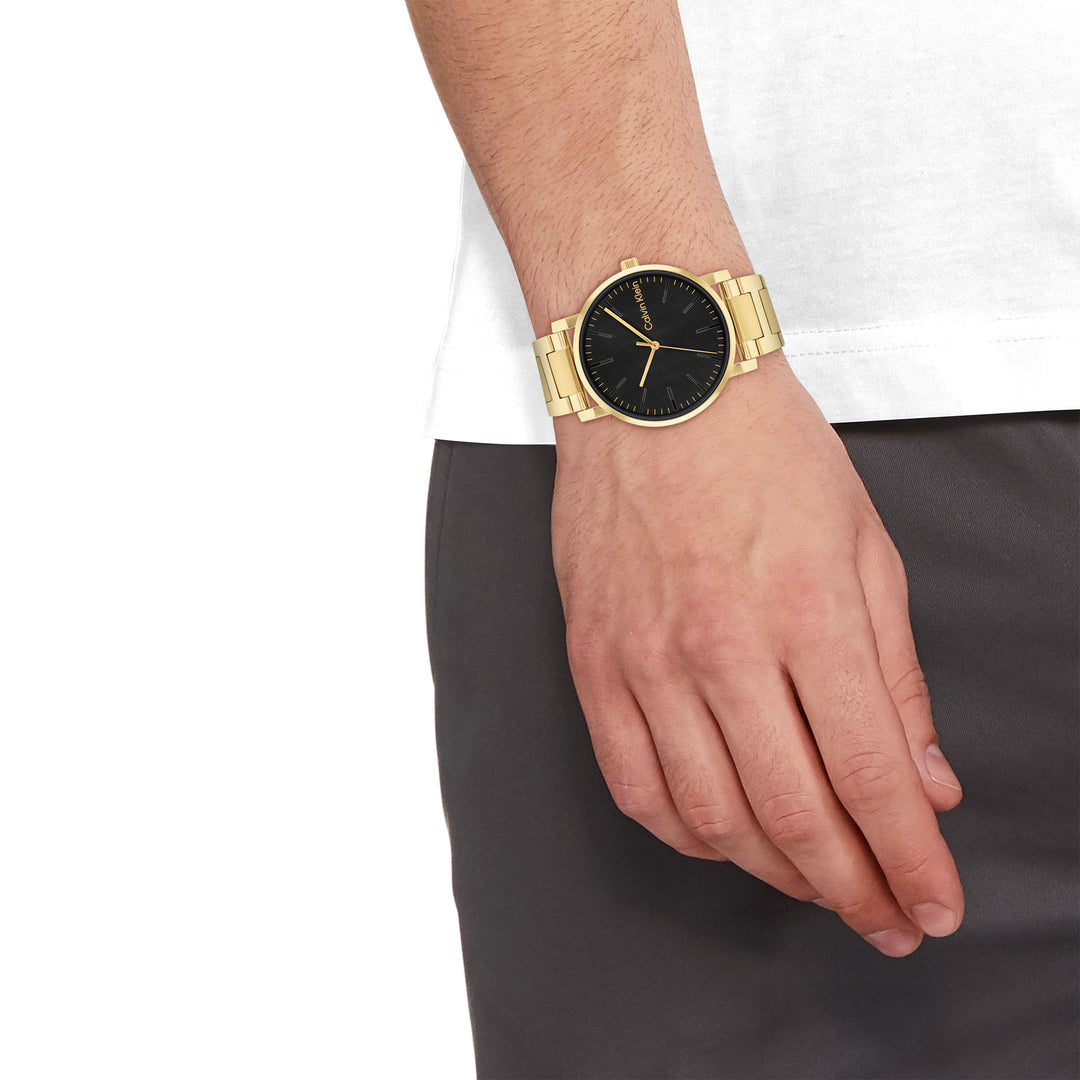Calvin Klein Gold Steel Black Dial Men's Watch - 25200257