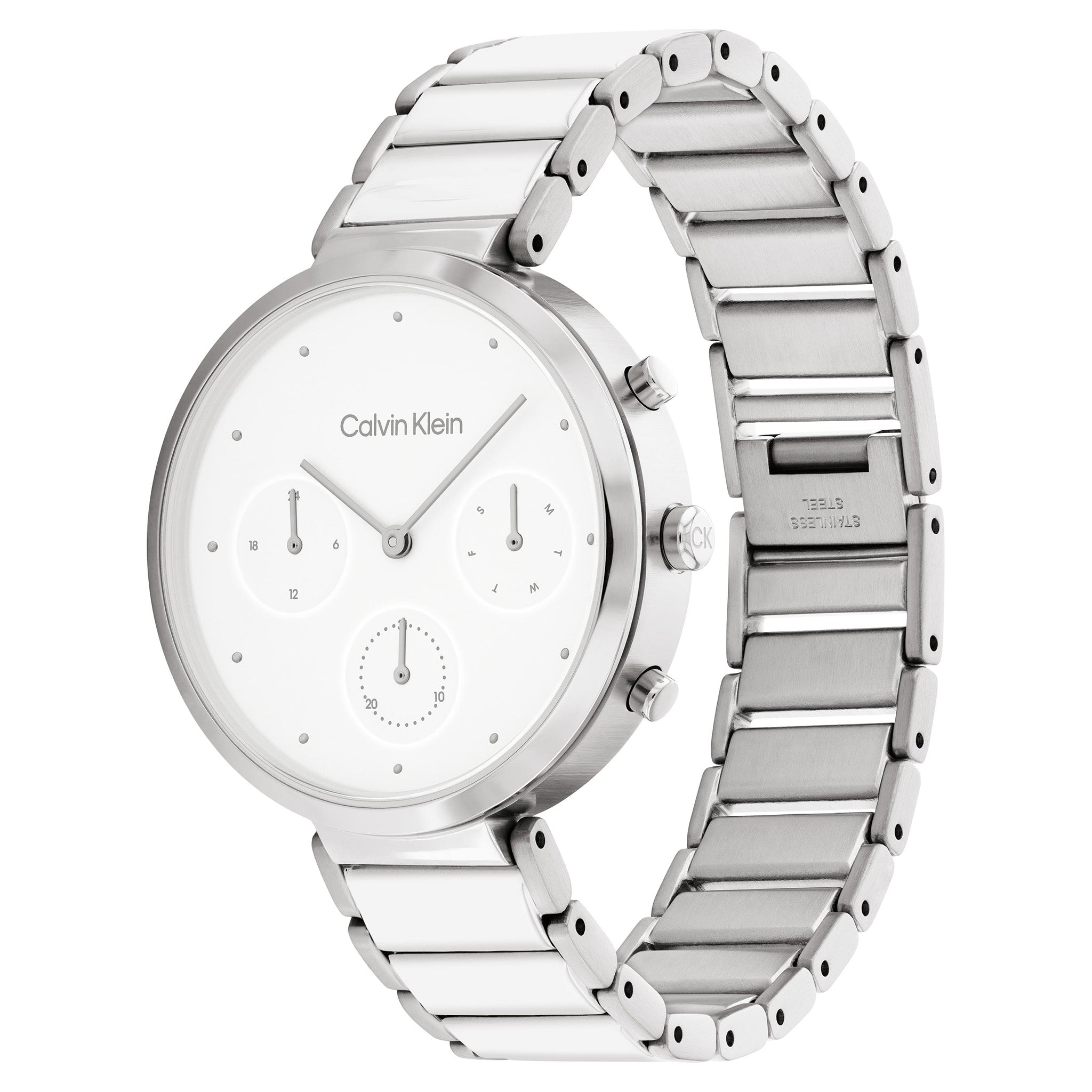 Calvin Klein Silver Steel White Dial Multi-function Women's Watch - 25200282