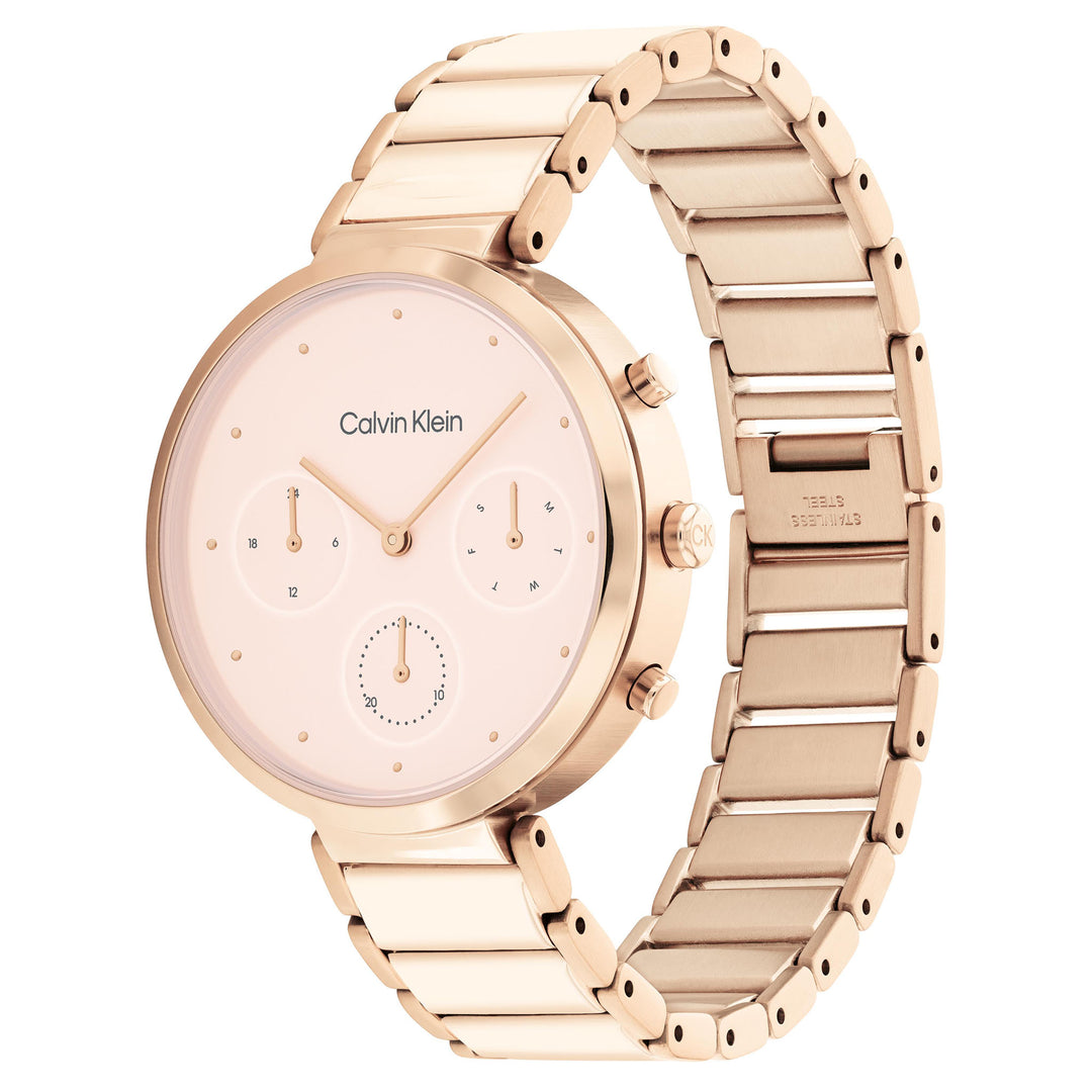 Calvin Klein Carnation Gold Steel Blush Dial Multi-function Women's Watch - 25200283