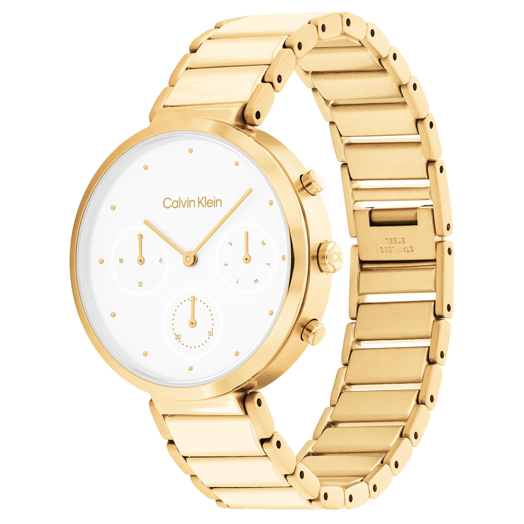 Calvin Klein Gold Steel White Dial Multi-function Women's Watch - 25200284