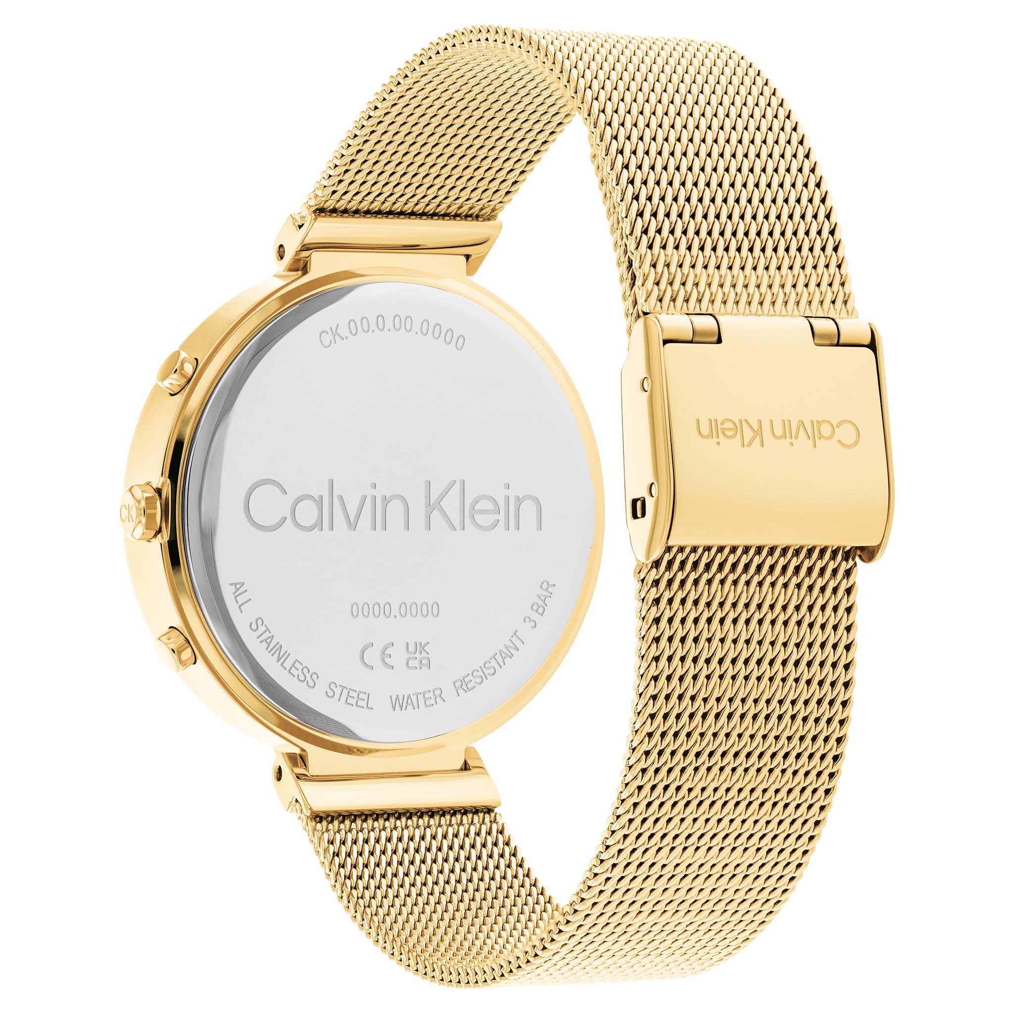 Calvin Klein Gold Steel Mesh Black Dial Multi-function