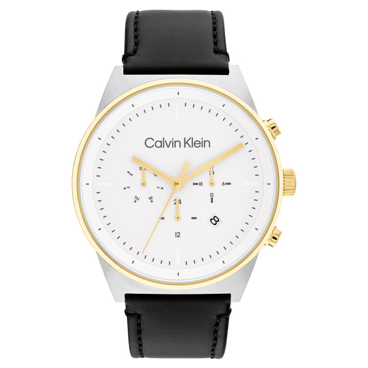 Calvin Klein Black Leather White Dial Multi-function Men's Watch - 25200299