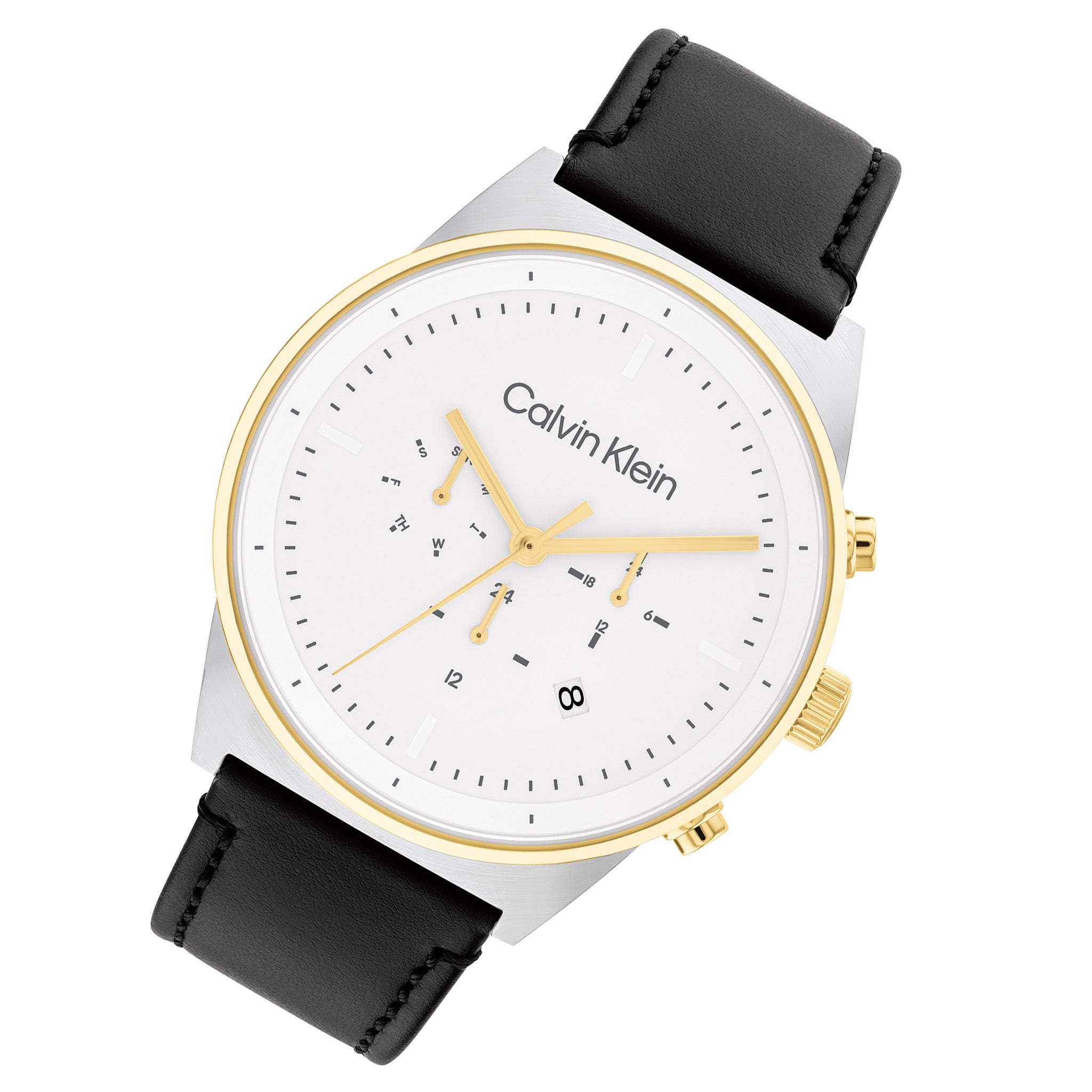 Calvin Klein Black Leather White Dial Multi-function Men's Watch - 25200299