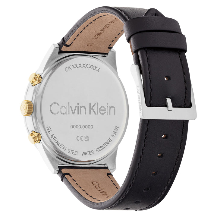 Calvin Klein Black Leather White Dial Multi-function Men's Watch - 25200299